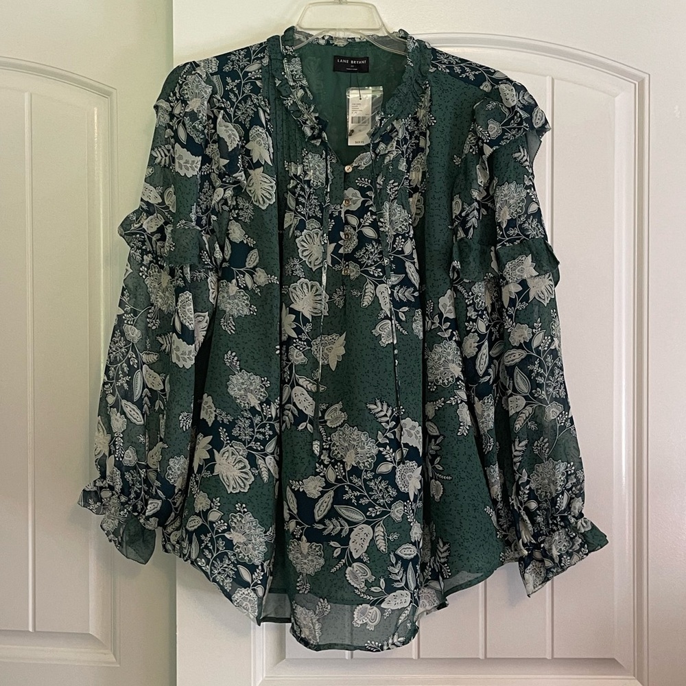 Lane Bryant Teal and White Ruffle Blouse